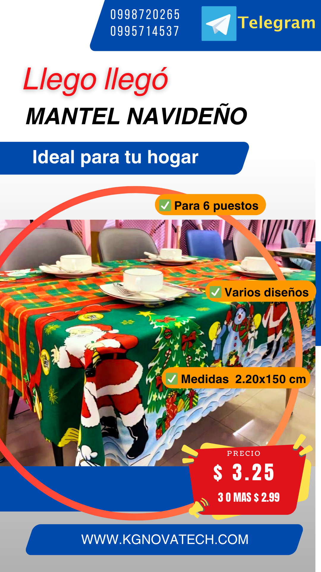 MANTEL NAVIDEÑOS 6 PUESTOS